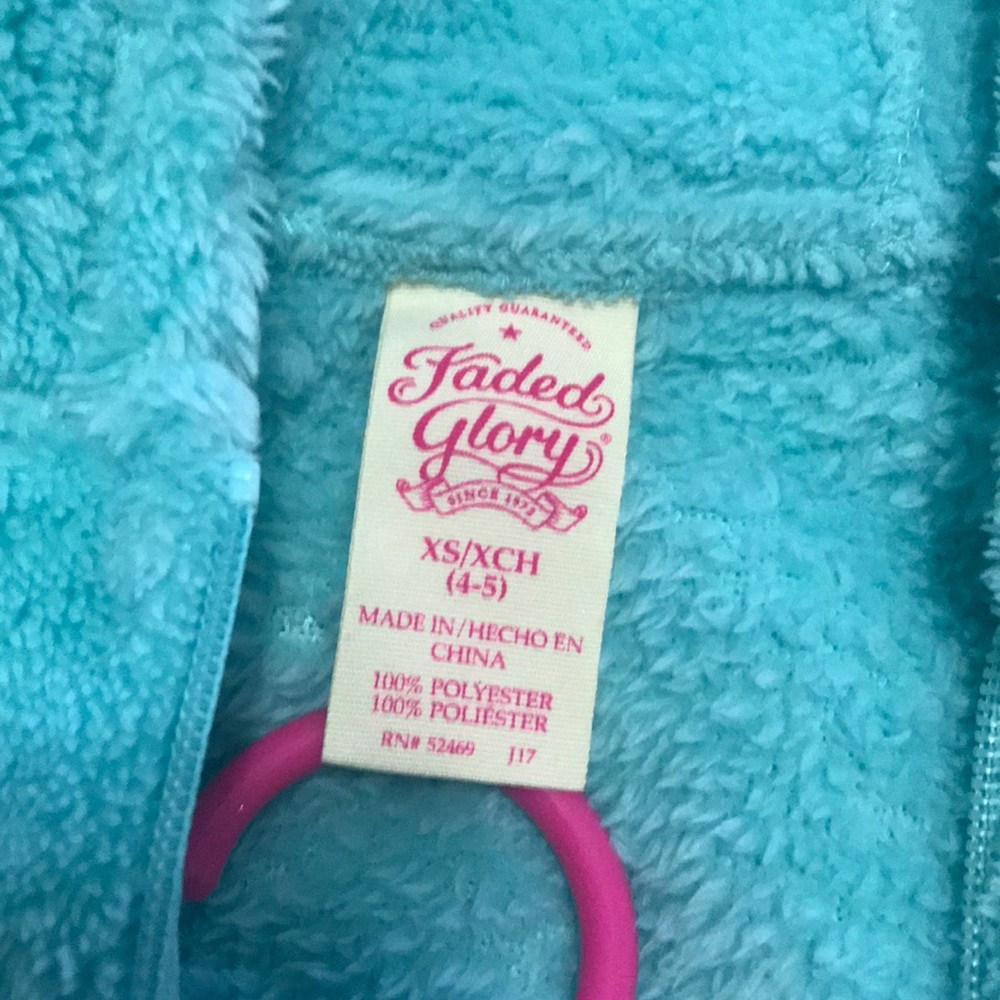 Girls teal fluffy zip up hoodie new